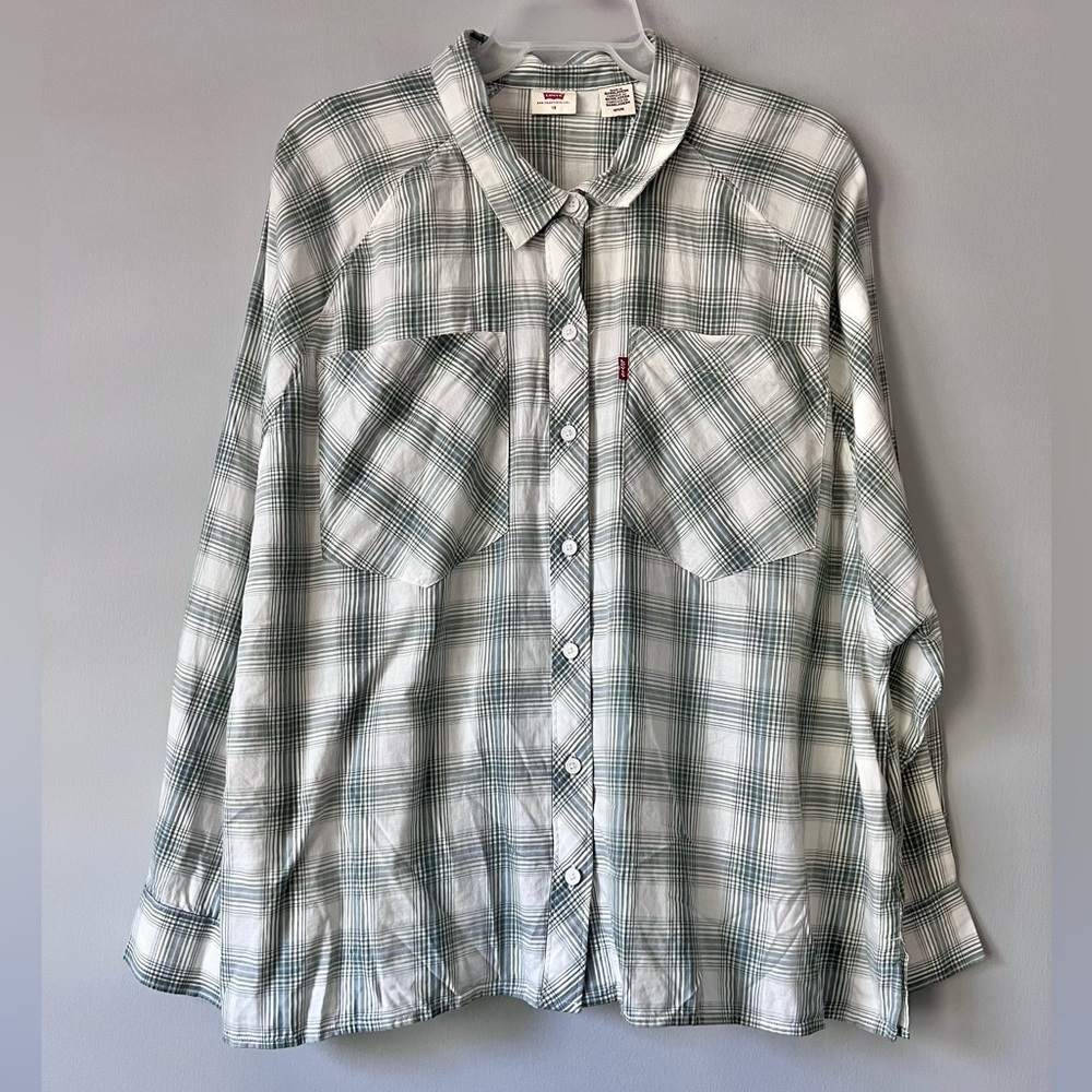 Levi’s Women’s Plus Size Harrison Cotton Long Bebe Plaid Dark Forest Size 2X
